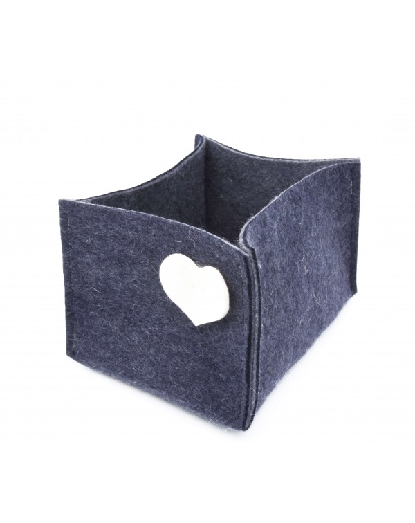 Haunold felt container of fine merino wool, blue with white hearts