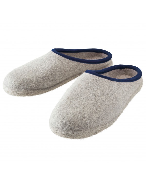 Backless felt slippers of virgin sheep wool for women, men and children grey-blue by Haunold