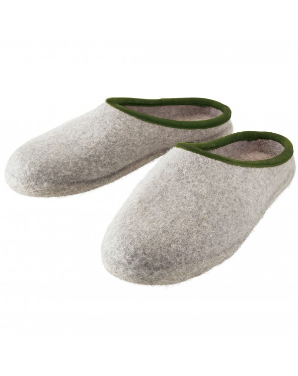 Pantofole aperte in feltro per signore, signori e bambini in grigio-verde di Haunold, in pura lana