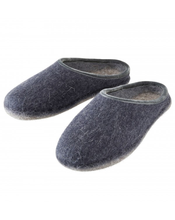 Pantofole aperte in feltro per signore, signori e bambini in blu-grigio di Haunold, in pura lana