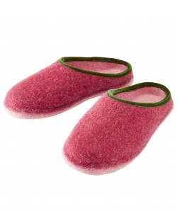 Pantofole aperte in feltro per signore e signori in rosso-verde di Haunold, in pura lana
