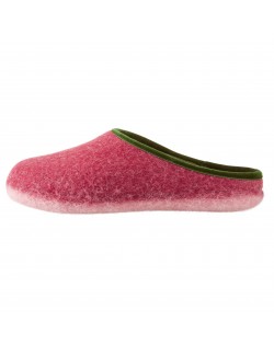Backless felt slippers of virgin sheep wool for women and men red-green by Haunold