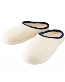Backless felt slippers of virgin sheep wool for women, wool white-blue by Haunold