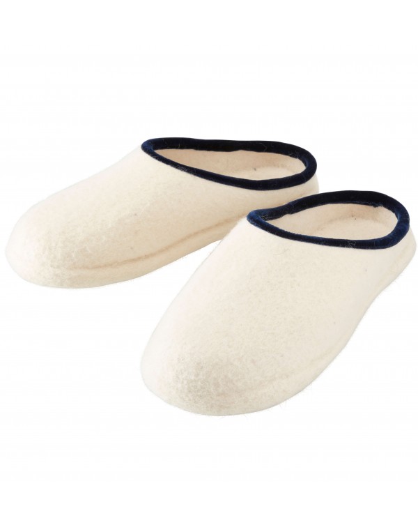 Backless felt slippers of virgin sheep wool for women, wool white-blue by Haunold