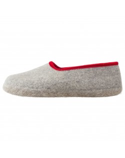 Felt slippers of virgin sheep wool for women, men and children grey-red by Haunold