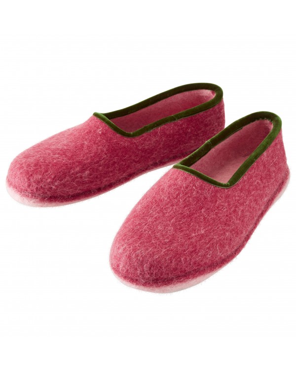 Felt slippers of virgin sheep wool for women and men red-green by Haunold