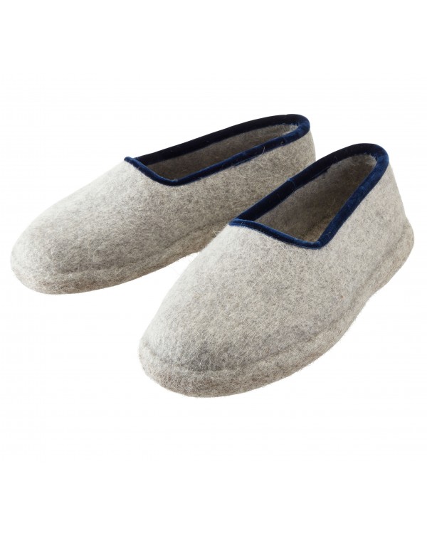 Felt slippers with heel for women and men, of virgin sheep wool, grey-blue by Haunold