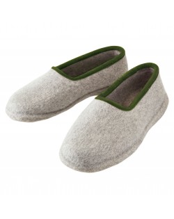 Pantofole chiuse con tacco, in feltro per signore e signori in grigio-verde di Haunold, in pura lana