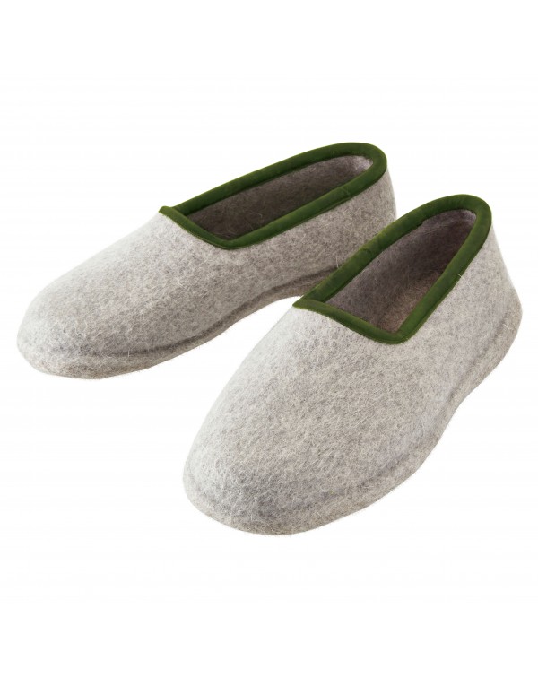 Felt slippers with heel for women and men, of virgin sheep wool, grey-green by Haunold