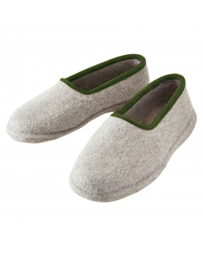 Felt slippers with heel for women and men, of virgin sheep wool, grey-green by Haunold