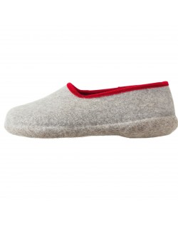 Felt slippers with heel for women and men, of virgin sheep wool, grey-red by Haunold