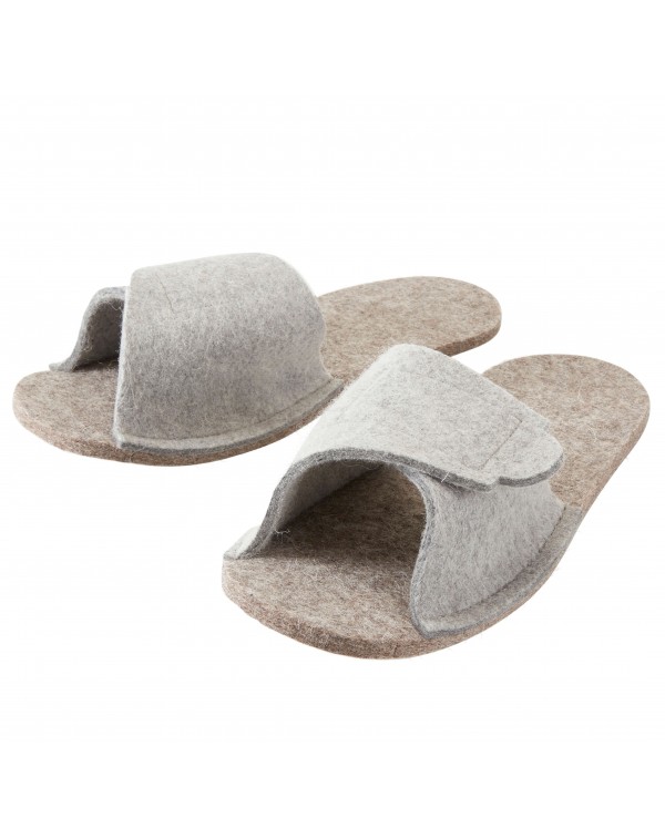 Überzieh-Pantoffeln für Straßenschuhe aus reiner Schaf-Schurwolle, regulierbar mit  Klettverschluss, in grau