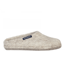 Hausschuh Alma slippers , einfache Filzpantoffeln von Haunold, Etikett blau - Wasser, Bergschaf-Wolle und deutsche Merino