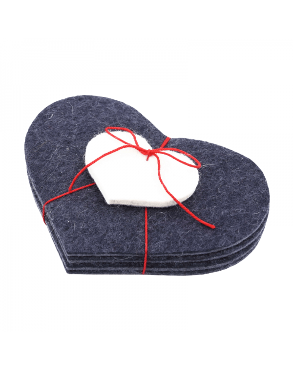 Glass coasters heart, 4 pieces of Haunold fulled felt, blue thin