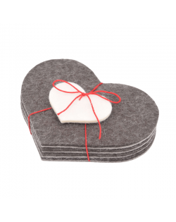 Glass coasters heart, 4 pieces of Haunold fulled felt, brown thin