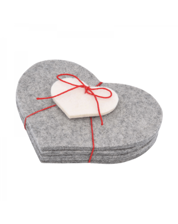 Glass coasters heart, 4 pieces of Haunold fulled felt, gray thin