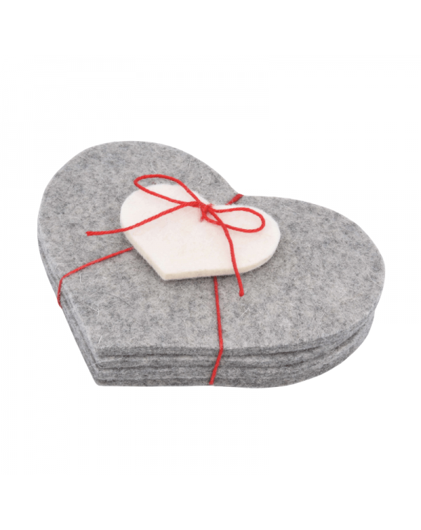 Sottobicchieri Cuore Haunold, sottile 4 pezzi in pura lana merinos, grigio con cuoricino bianco Sottobicchieri Cuore Haunold, sottile 4 pezzi in pura lana merinos, grigio con cuoricino bianco
