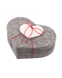 Glass coasters heart, 4 pieces of Haunold fulled felt, natural gray thick