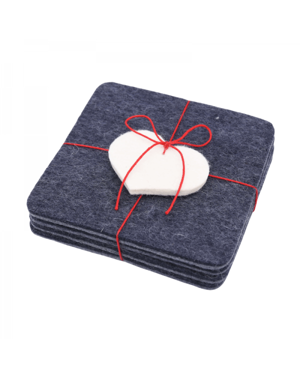 Angular glass coasters, 4 pieces of Haunold fulled felt, blue thin Angular glass coasters, 4 pieces of Haunold fulled felt, blue thin