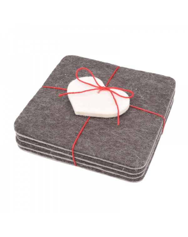 Angular glass coasters, 4 pieces of Haunold fulled felt, brown thin Angular glass coasters, 4 pieces of Haunold fulled felt, brown thin