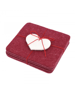 Angular glass coasters, 4 pieces of Haunold fulled felt, red thin