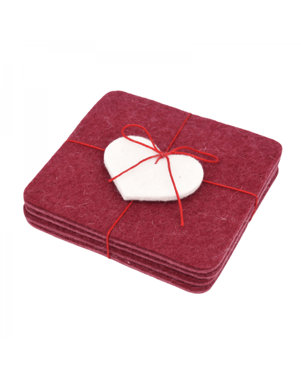 Angular glass coasters, 4 pieces of Haunold fulled felt, red thin Angular glass coasters, 4 pieces of Haunold fulled felt, red thin