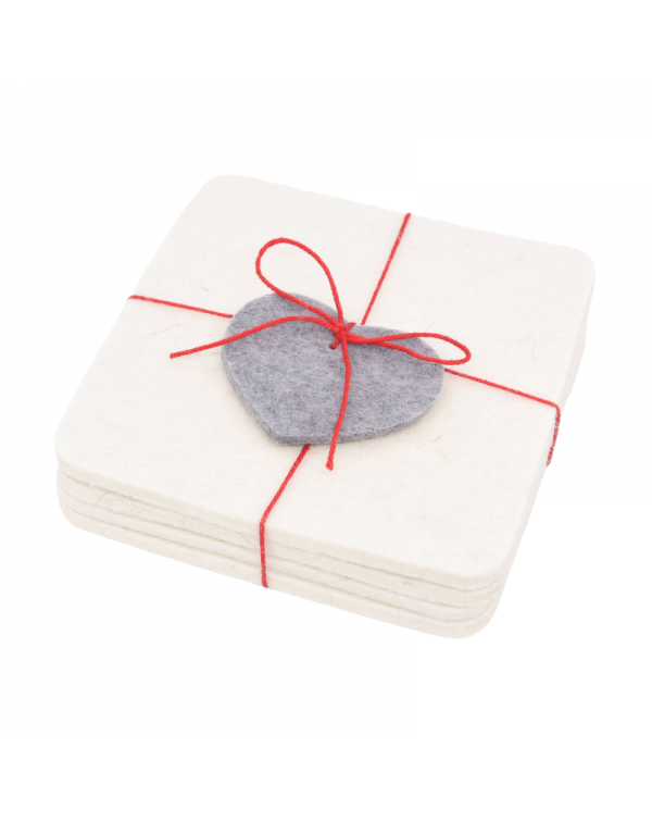 Angular glass coasters, 4 pieces of Haunold fulled felt, wool white thin