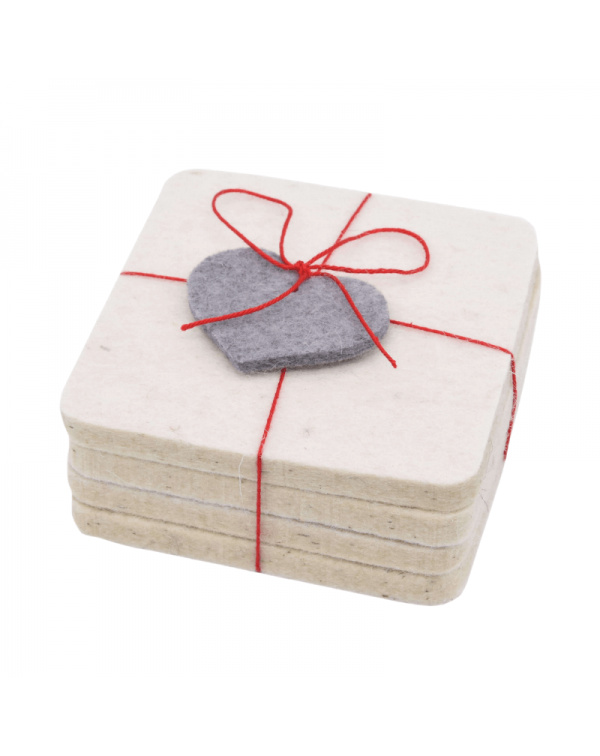 Angular glass coasters, 4 pieces of Haunold fulled felt, natural white thick