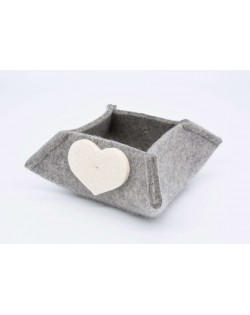 Haunold felt box of fine merino wool, grey with white hearts, small