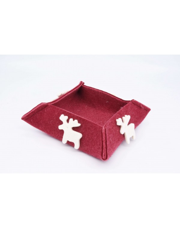 Haunold felt box of fine merino wool, red with white elks, medium