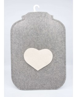 Copri borsa acqua calda di pregiato feltro follato Haunold, grigio con cuore bianco sul davanti