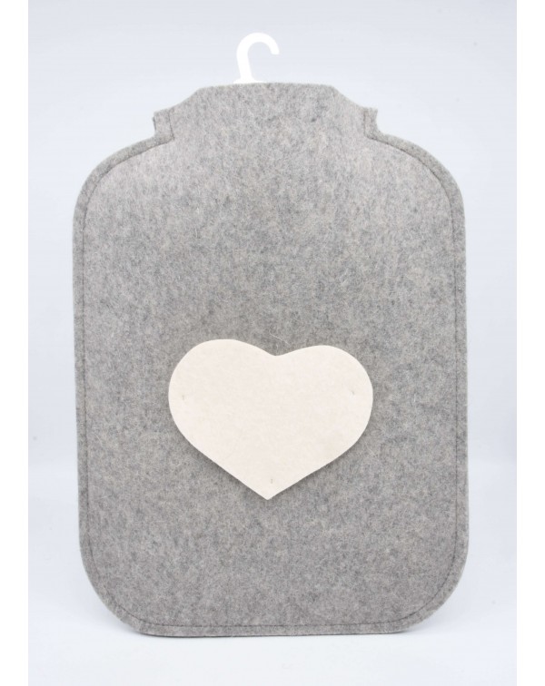 Hot water bottle cover made of Haunold fulled felt, grey with white heart at the front