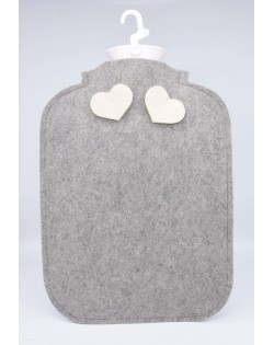 Hot water bottle cover made of Haunold fulled felt, grey with two white hearts at the back