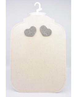 Hot water bottle cover made of Haunold fulled felt, wool white with two grey hearts at the back