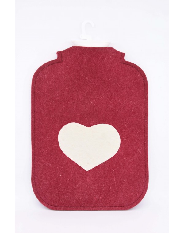 Copri borsa acqua calda di pregiato feltro follato Haunold, rosso con cuore bianco lana sul davanti