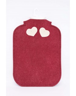 Hot water bottle cover made of Haunold fulled felt, red with two white hearts at the back