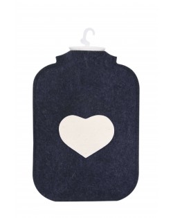 Hot water bottle cover made of Haunold fulled felt, blue with white heart at the front