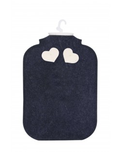 Hot water bottle cover made of Haunold fulled felt, blue with two white hearts at the back