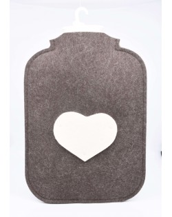 Hot water bottle cover made of Haunold fulled felt, brown with white heart at the front