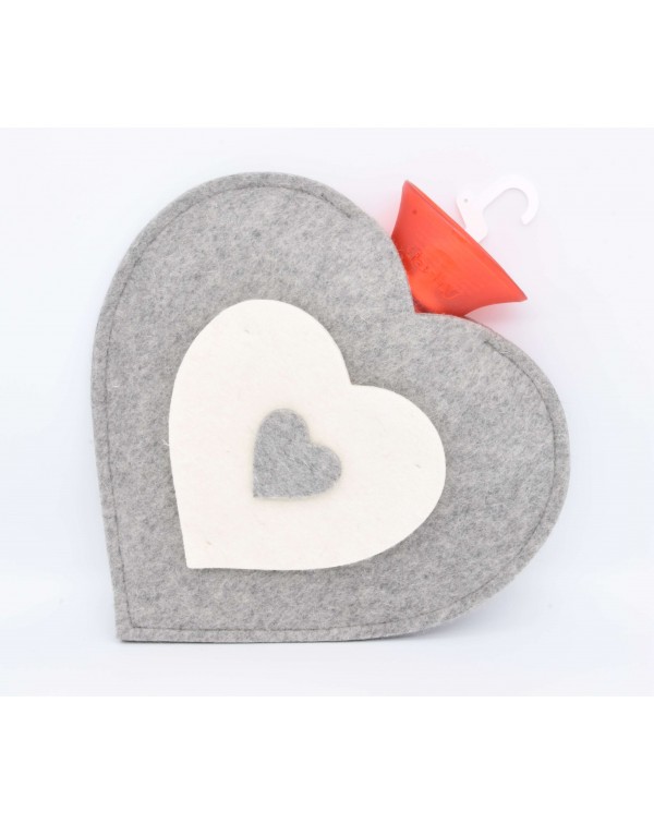 Hot water bottle cover made of Haunold fulled felt, heart-shaped in grey-wool white Hot water bottle cover made of Haunold fulled felt, heart-shaped in grey-wool white