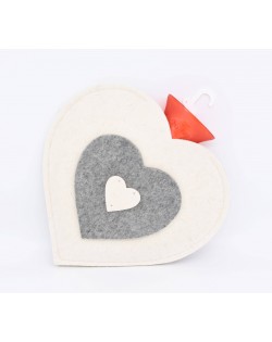 Hot water bottle cover made of Haunold fulled felt, heart-shaped in wool white-grey