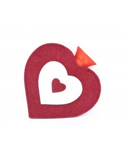 Hot water bottle cover made of Haunold fulled felt, heart-shaped in red-white