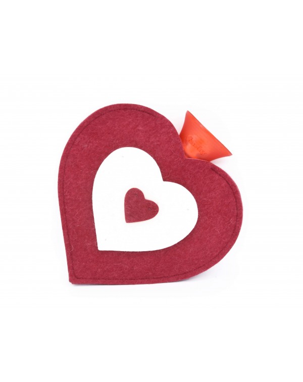 Hot water bottle cover made of Haunold fulled felt, heart-shaped in red-white Hot water bottle cover made of Haunold fulled felt, heart-shaped in red-white