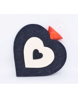 Hot water bottle cover made of Haunold fulled felt, heart-shaped in blue-white