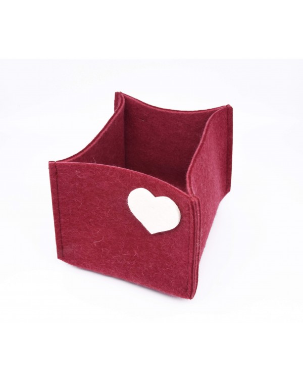 Haunold felt container of fine merino wool, red with white hearts