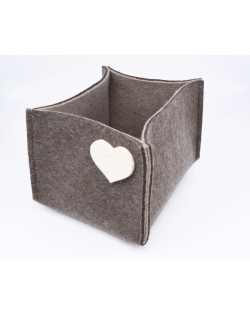 Haunold felt container of fine merino wool, brown with white hearts
