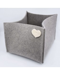 Haunold magazine holder of fine merino wool, grey with white hearts