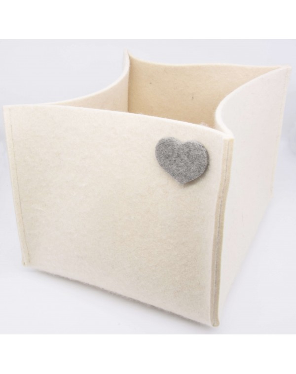 Haunold magazine holder of fine merino wool, wool white with grey hearts