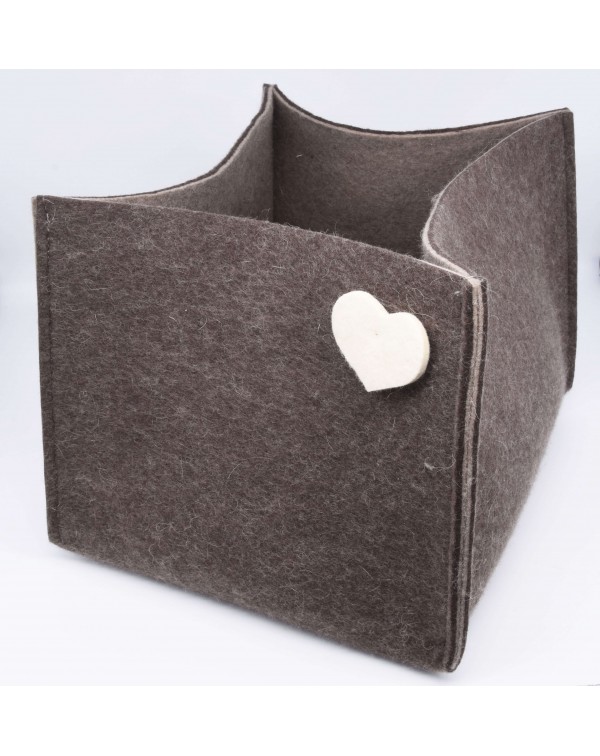 Haunold magazine holder of fine merino wool, brown with white hearts