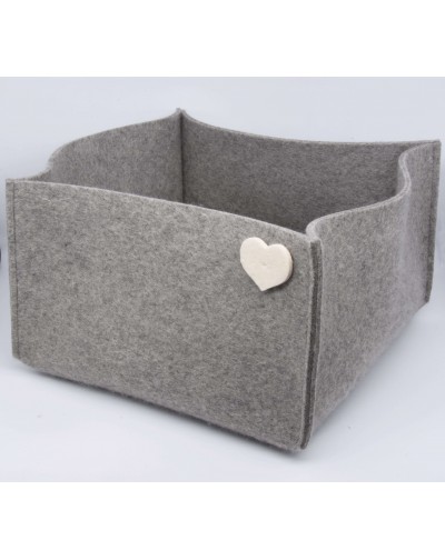 Haunold felt basket large of fine merino wool, gray with white hearts